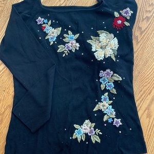 Beautiful black knit sweater with embroidery